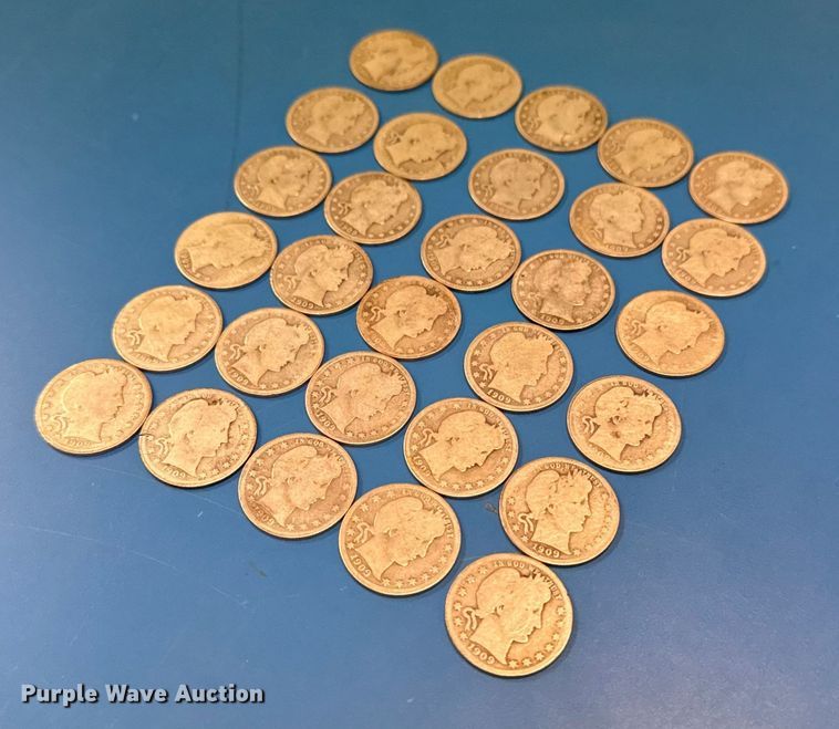 (30) 1909 Barber quarter dollar silver coins - NO9672