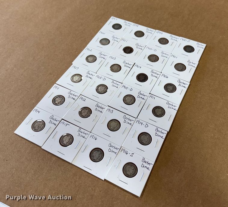 (24) Silver Barber dimes coins - EU4038