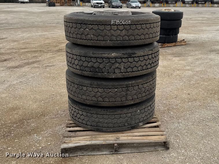 (4) Bridgestone M726ELA 295/75R22.5 tires and wheels - FB5655