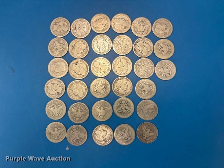 Approximately 33 Barber half dollar coins - FB8720