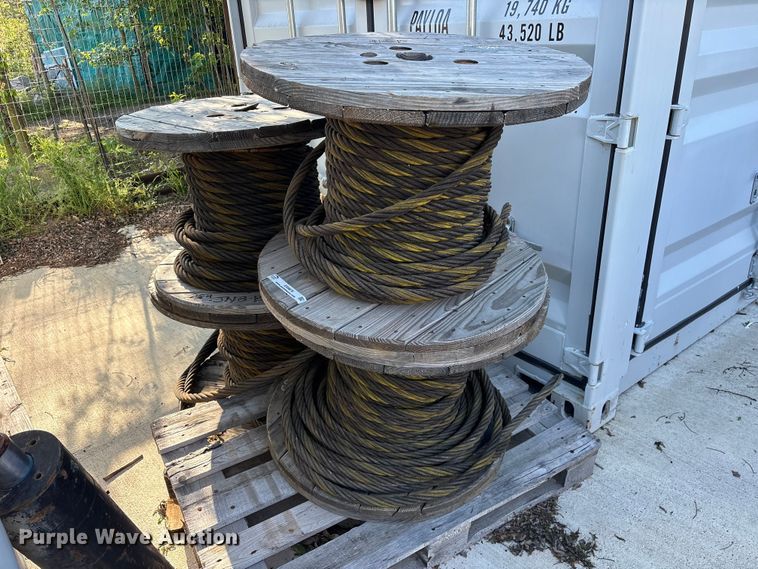 Unknown 1" and 1 3/8" steel cable (4) spools of steel cable - ES8879