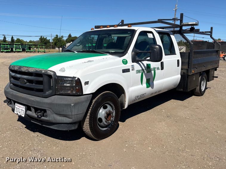 2002 Ford F350 Super Duty Crew Cab dump flatbed pickup truck - EA0002
