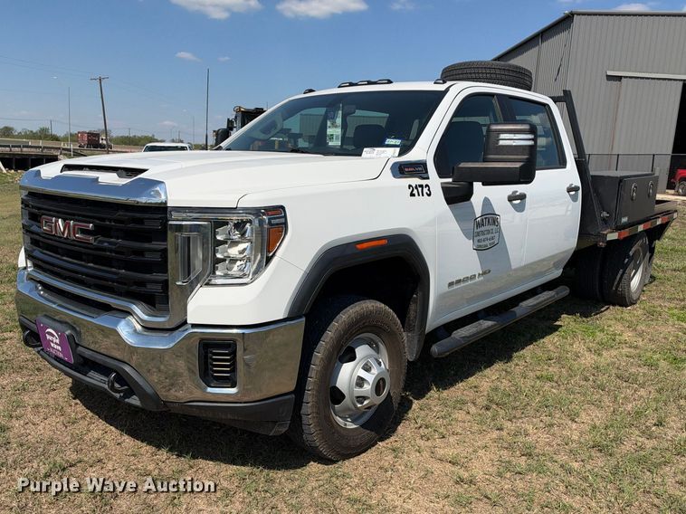 2021 GMC Sierra 3500 4X4 Crew Cab flatbed pickup truck - FN3757